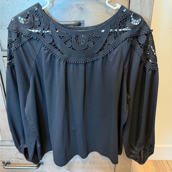Ann Taylor Black Crochet Yoke Blouse - Picture 1 of 3